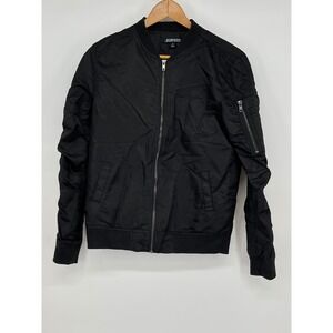 Elwood Black Ruched Sleeve Lightweight Zip Up Bomber Jacket Size L‎ Streetwear